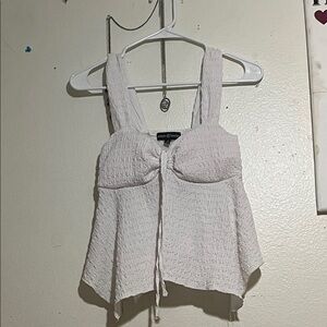 Almost Famous White Textured Tie-Front Cropped Cami